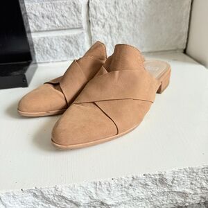 Eileen Fisher Bauer Tumbled Nubuck Mule Tan Leather Crisscross Flat Slide Size 8